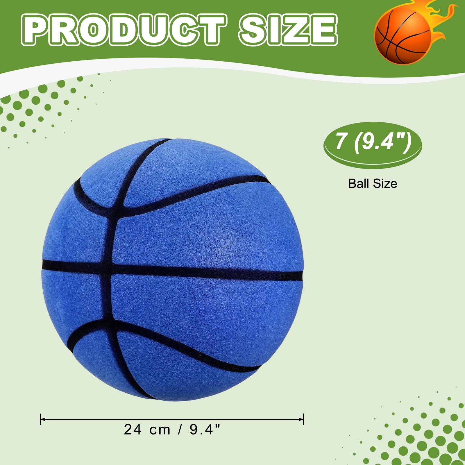 Uxcell Silent Basketball, Size 7 (9.4") Quiet Basketball High Density Foam No Noise 3D Sculpted Groove Bouncing Ball with Net Bag & Blue - Fit for (Indoor Training/Dribbling Practice)
