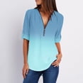 thumbnail image 2 of Ruyang Women Spring And Summer Casual Zipper V Neck Solid Color Long Sleeved Button Gradient Color Pull Sleeve Loose Top Womens Running Tee Shirts, 2 of 7