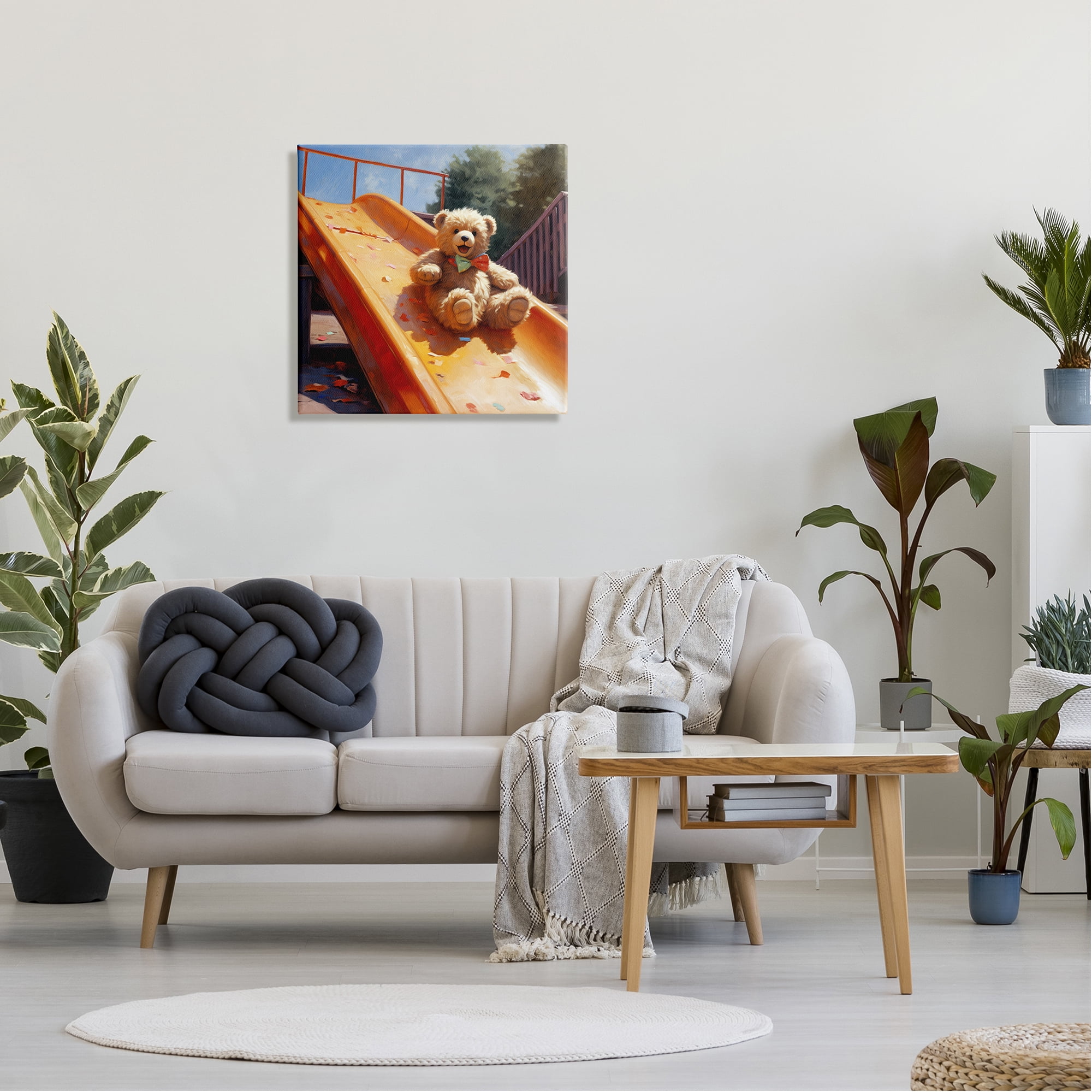 Stupell Industries Teddy Bear on Slide Animals & Insects Painting Gallery Wrapped Canvas Art Print Wall Art, 24 x 24
