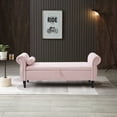 thumbnail image 2 of Holaki 63" Velvet Multi-functional Storage Rectangular Sofa Stool Buttons Tufted Nailhead Trimmed Solid Wood Legs with 1 Pillow, Light Pink, 2 of 10