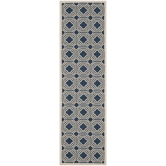 Safavieh Courtyard Brooklyn Geometric Indoor/Outdoor Runner Rug, Navy/Beige, 2'3" x 8'