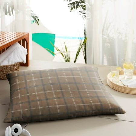 Humble and Haute Sunbrella Tan Tartan Plaid Indoor/ Outdoor Lumbar Floor Pillow - 35 x