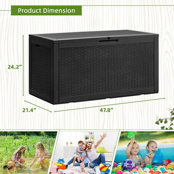 100 Gallon Large Resin Deck Box Waterproof Outdoor Storage with Padlock Indoor Outdoor Organization and Storage Container for Patio Furniture Cushions, Pool Toys, Garden Tools (Black)