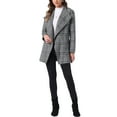 thumbnail image 2 of INSPIRE CHIC Women's Shawl Collar Asymmetrical Hem Belted Plaid Coat M Black White, 2 of 5