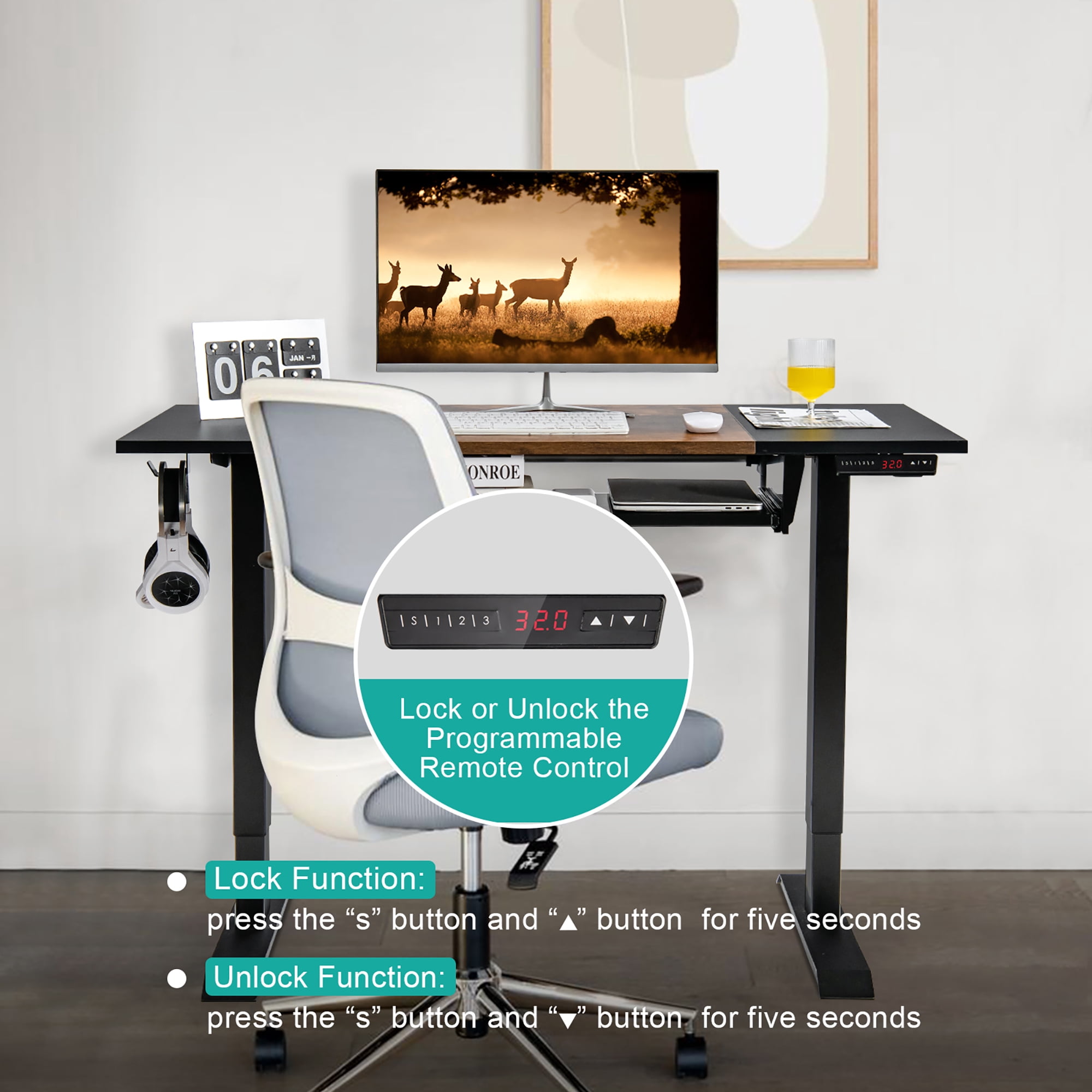 Costway 48'' Electric Sit to Stand Desk Adjustable Workstation w/ Keyboard Tray Brown