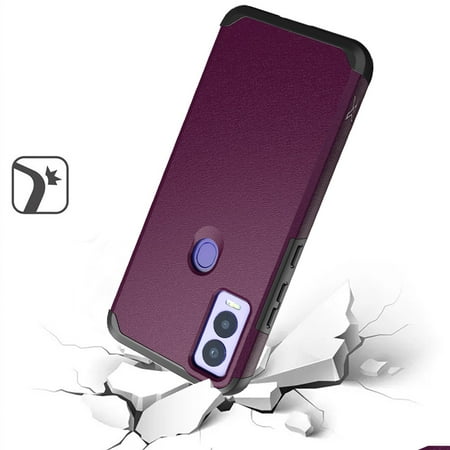 For Cricket Magic 5G Tough Strong Hybrid Case Cover + Tempered Glass - Dark Purple