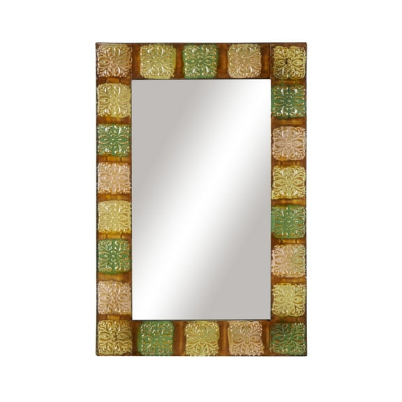 DecMode 24" x 36" Multi Colored Floral Wall Mirror with Embossed Metal