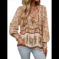 thumbnail image 2 of Blusa Informal con Cuello en V para Mujer, Holgada, con Estampado Floral, de Larga, para Playa. Albaricoque M, 2 of 10