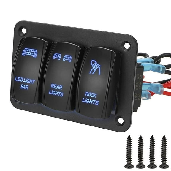 LED Light Bar Switch Panel 3 Gang Rocker Switch Panel 12V Toggle Switch