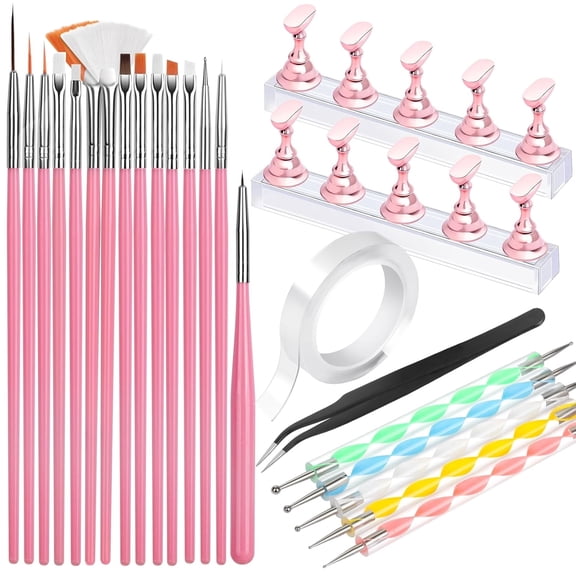 ACDANC Nail Kit, Nail Brush, 15 Pcs Nail Art Brushes, 5 Pcs Nail Dotting Tool, Nail Stand, Nail Holder for Painting Nails, Press on Nail Stand, Nail Design Tools