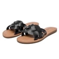 thumbnail image 2 of Women's Flat Slides Sandals, Round Open Toe Slip On Strapy Flip Flop Thong Summer Beach Shoes for Women 22007 Black size6, 2 of 5