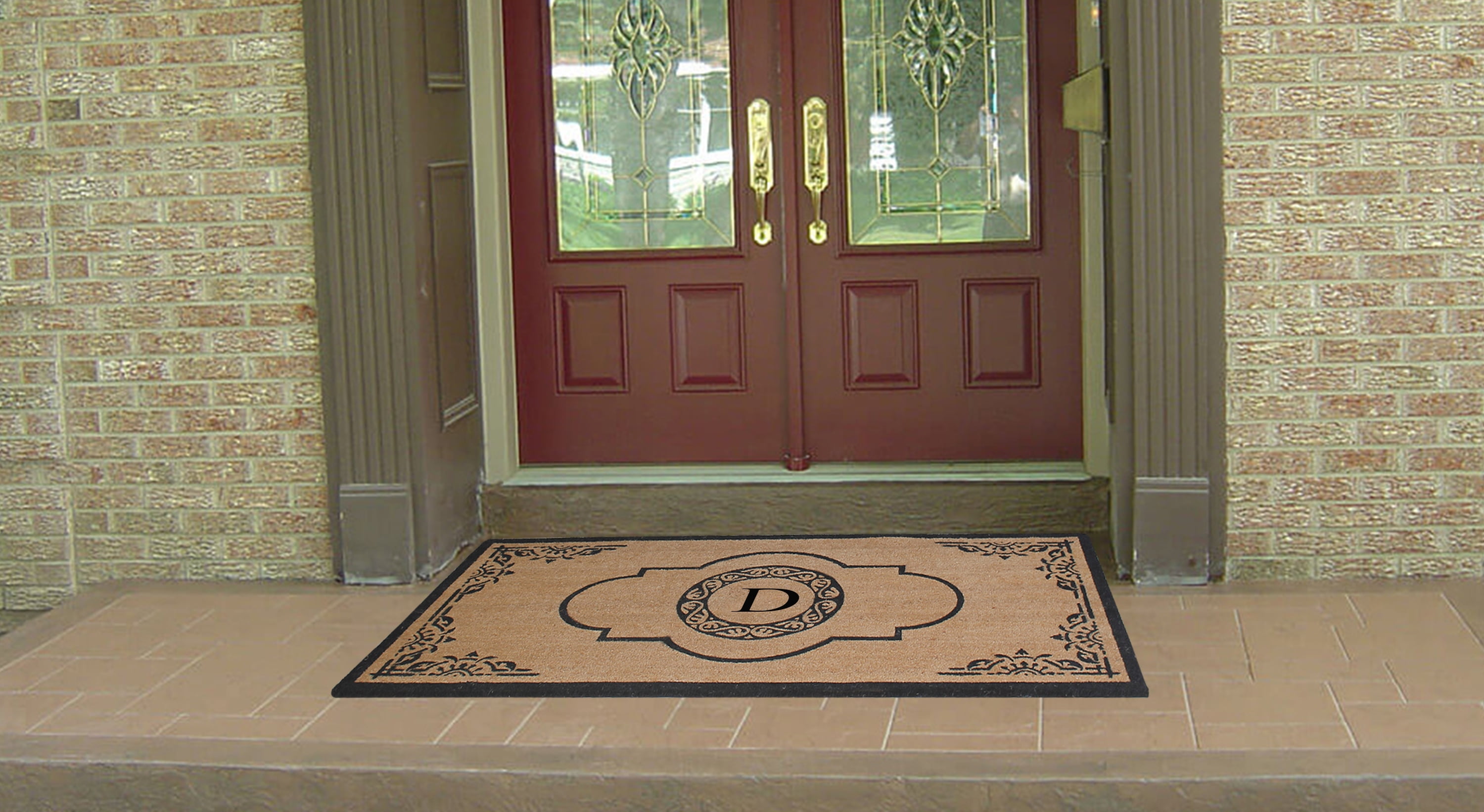 A1 Home Collections 36"x72" Natural Coir Monogrammed Doormat with PVC Backing, Heavy Duty Anti-Shed Front Door Mat, Easy to Clean