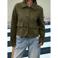 thumbnail image 4 of Womens Faux Suede Leather Jackets Casual Cropped Coats Vintage Button Down Shackets Green XS, 4 of 7