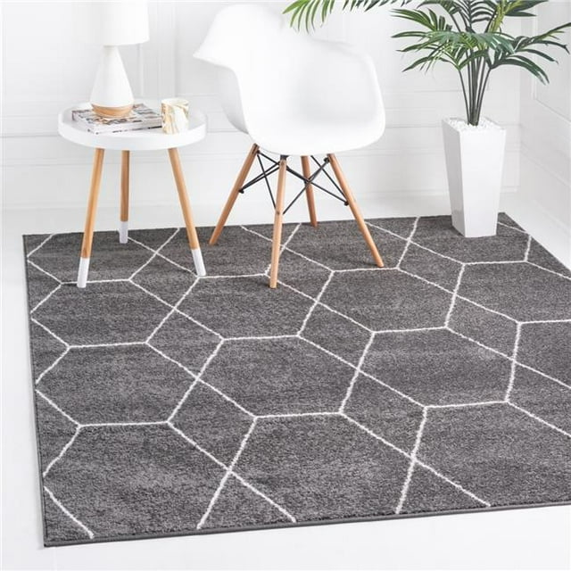 Unique Loom 3151492 4 x 4 ft. Geometric Trellis Frieze Square Rug, Dark Gray