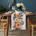 thumbnail image 2 of Halloween Table Runner - 60 Inch Long, Kitchen Dining Table Runner Dresser Scarves, Vintage Grey Orange Pumpkin Leaves Skull Farmhouse Decor for Coffee Tables Wedding Party Banquet, 2 of 8