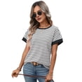 thumbnail image 4 of Women'S Short Sleeve Knit Tops Trendy Crewneck Striped T Shirts Casual Summer Blouses Outfits White S, 4 of 9