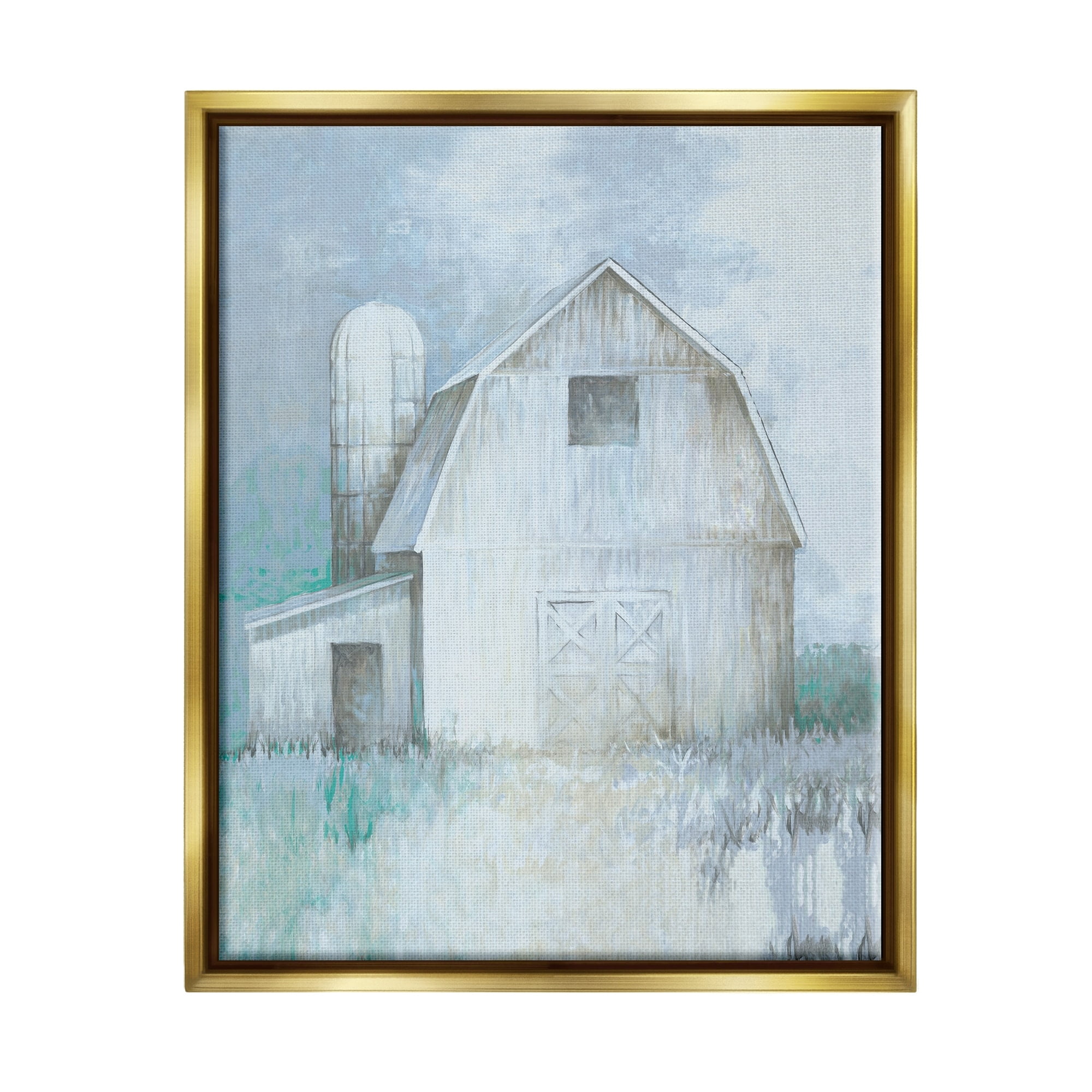 Stupell Industries Modern Country Barn Contemporary Pastel Brush Strokes Painting Metallic Gold Floating Framed Canvas Print Wall Art, Design by White Ladder