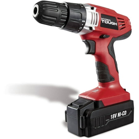 Hyper Tough 18V Cordless Drill, 3/8 inch Chuck, Variable Speed, with 1.2Ah Nickel Cadmium Battery, Charger, Bit Holder & LED Light