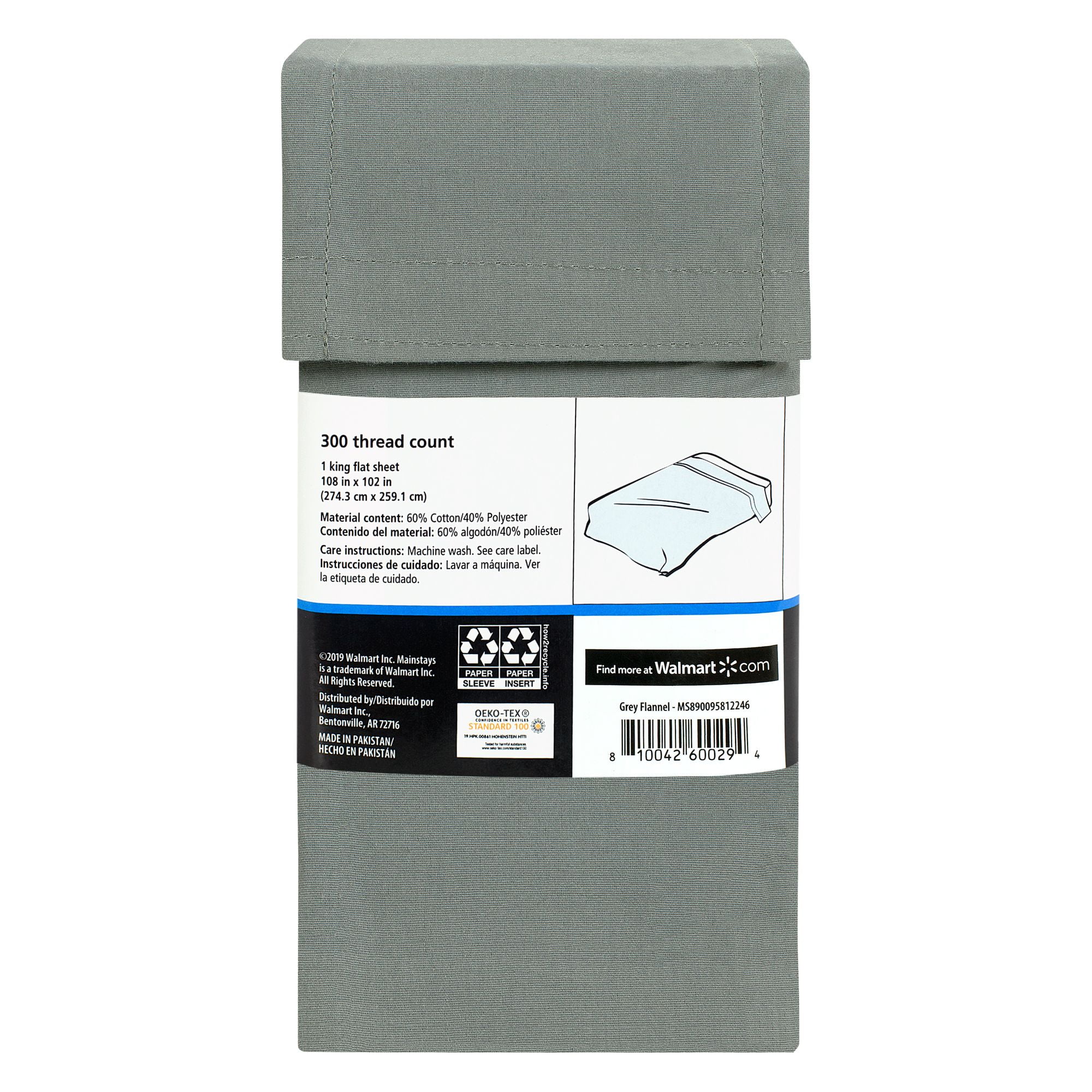 Angebot anführen Mainstays 300TC Sheet Rich Easy Flat Sheet,Grey Bed Cotton Percale Care King