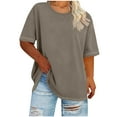 thumbnail image 4 of Sevevn Women's Casual Loose Fit T-Shirt Summer Short Sleeve Oversized Top Basic Round Neck Tee for Daily Wear Khaki XXXXXL, 4 of 6