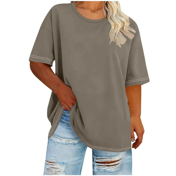 Maean Plus Size Womens Short Sleeve Shirts Basic Loose Blouse Summer Casual Tee Crewneck Dressy Outfits