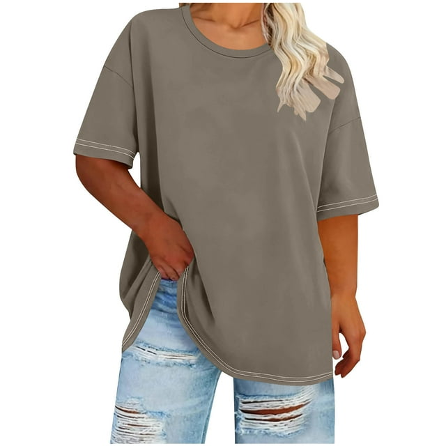 Plus Size Tops, Basic Short Sleeve Round Neck Spring Summer Shirt, Plus Size Women's Top