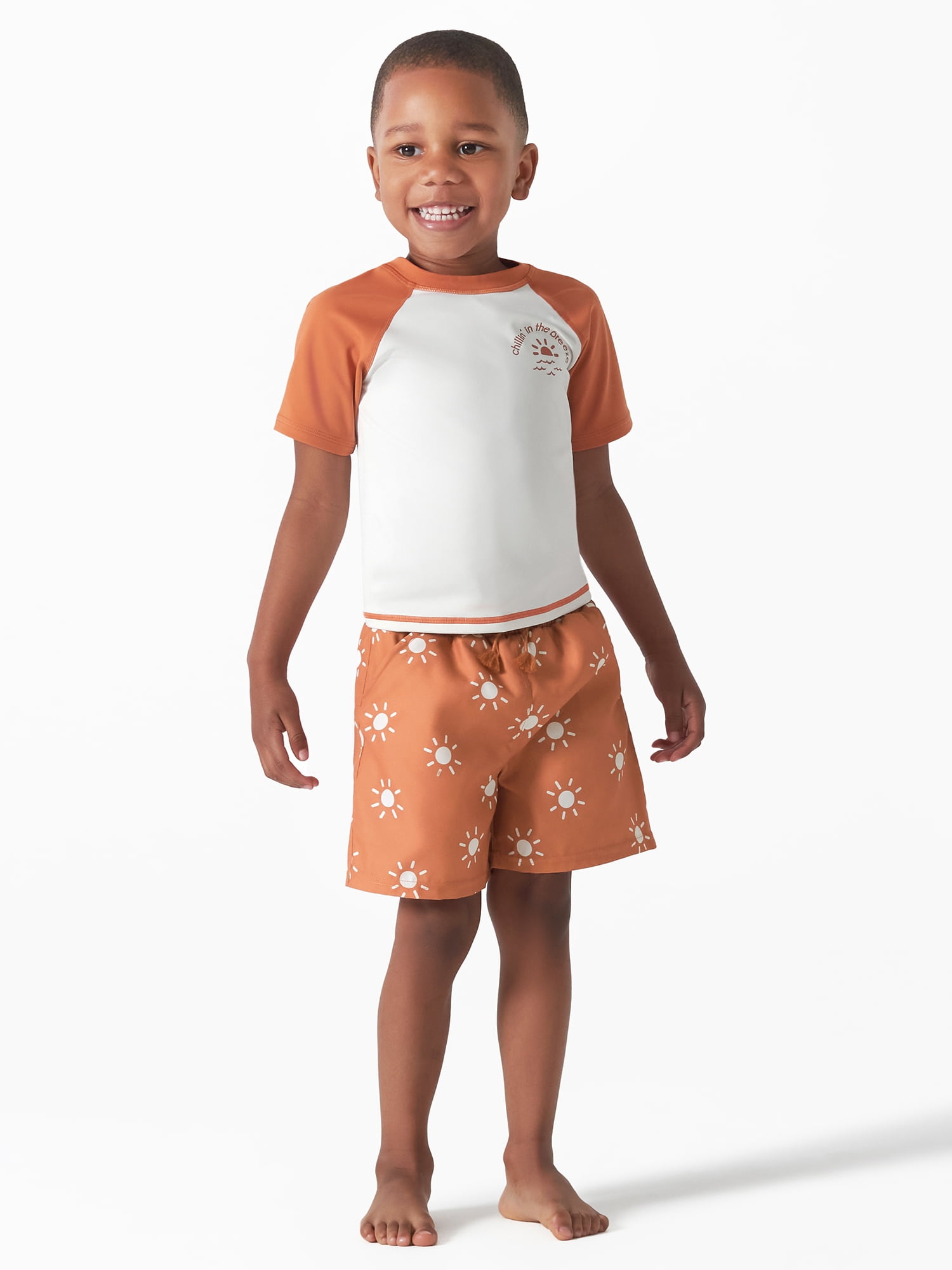 Modern Moments by Gerber Baby and Toddler Boys Short Sleeve Rash Guard and Swim Trunks Set with UPF 50+, 2-Piece, Sizes 12M-5T