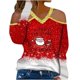 thumbnail image 2 of Blusa informal de manga larga con cuello en V y hombros descubiertos para mujer a la moda navideña Pompotops  gfhjh20317, 2 of 3