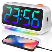 XREXS Super Loud Alarm Clock for Bedroom, Heavy Sleepers Adults, 3 Alarm Types, RGB Dynamic Color Changing, Bedside Digital Clock for Teens & Kids, with Snooze, LED Atmosphere Light, USB Charger