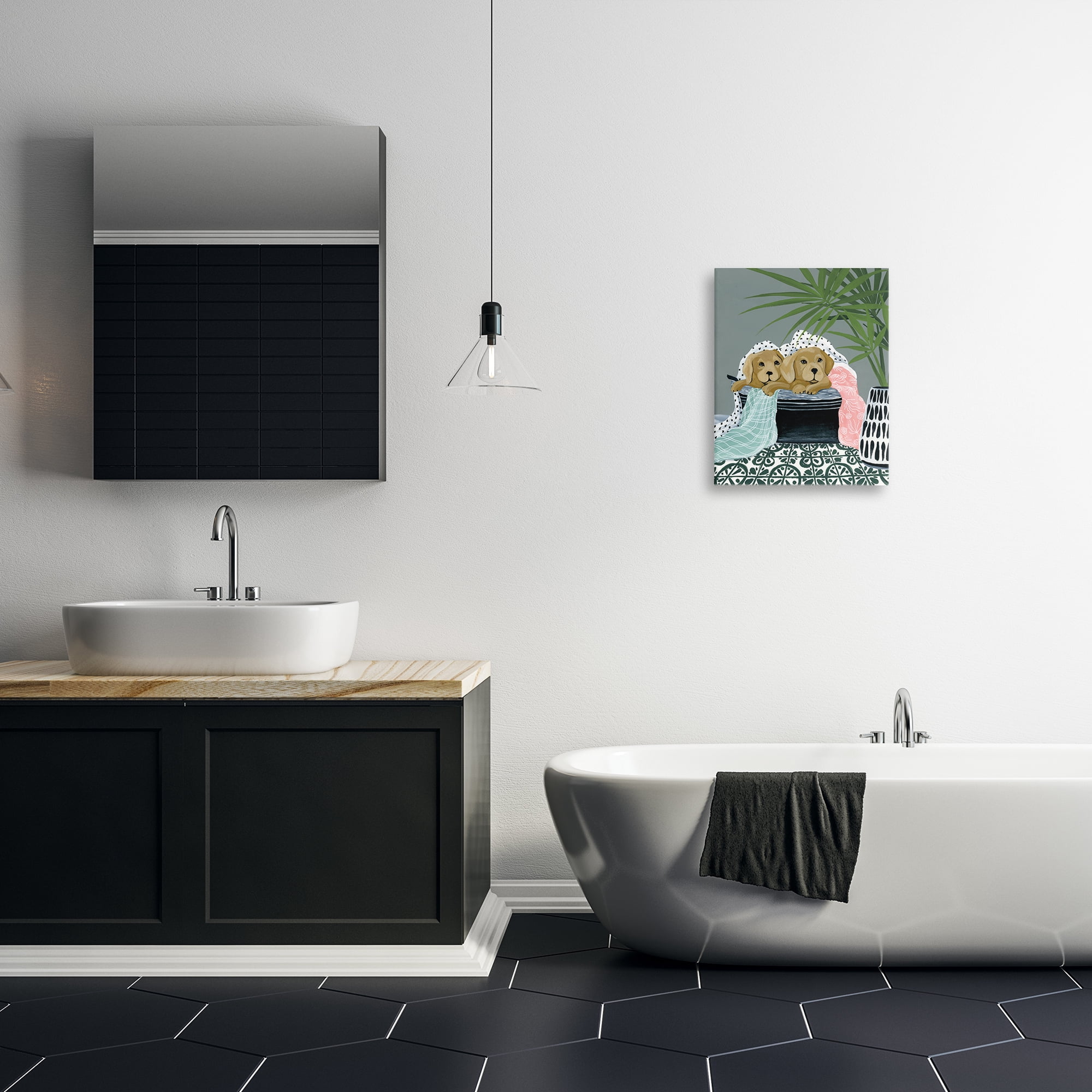 Stupell Industries Cuddling Laundry Dogs Bath & Laundry Painting Wrapped Canvas Art Print Wall Art, 16 x 20
