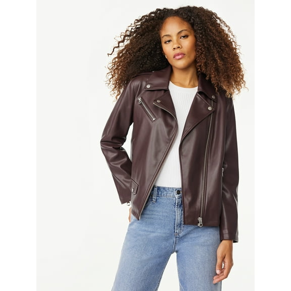 Scoop Women's Faux Leather Moto Jacket