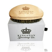 Kingston grooming- Professional Quality, 100% Natural Wooden Dual Boar Hair Bristle Beard and Hair Brush for Men. Solid Beechwood and Engraved contour Design with Travel case.