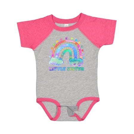 

Inktastic Little Sister Watercolor Rainbow with Clouds Gift Baby Girl Bodysuit