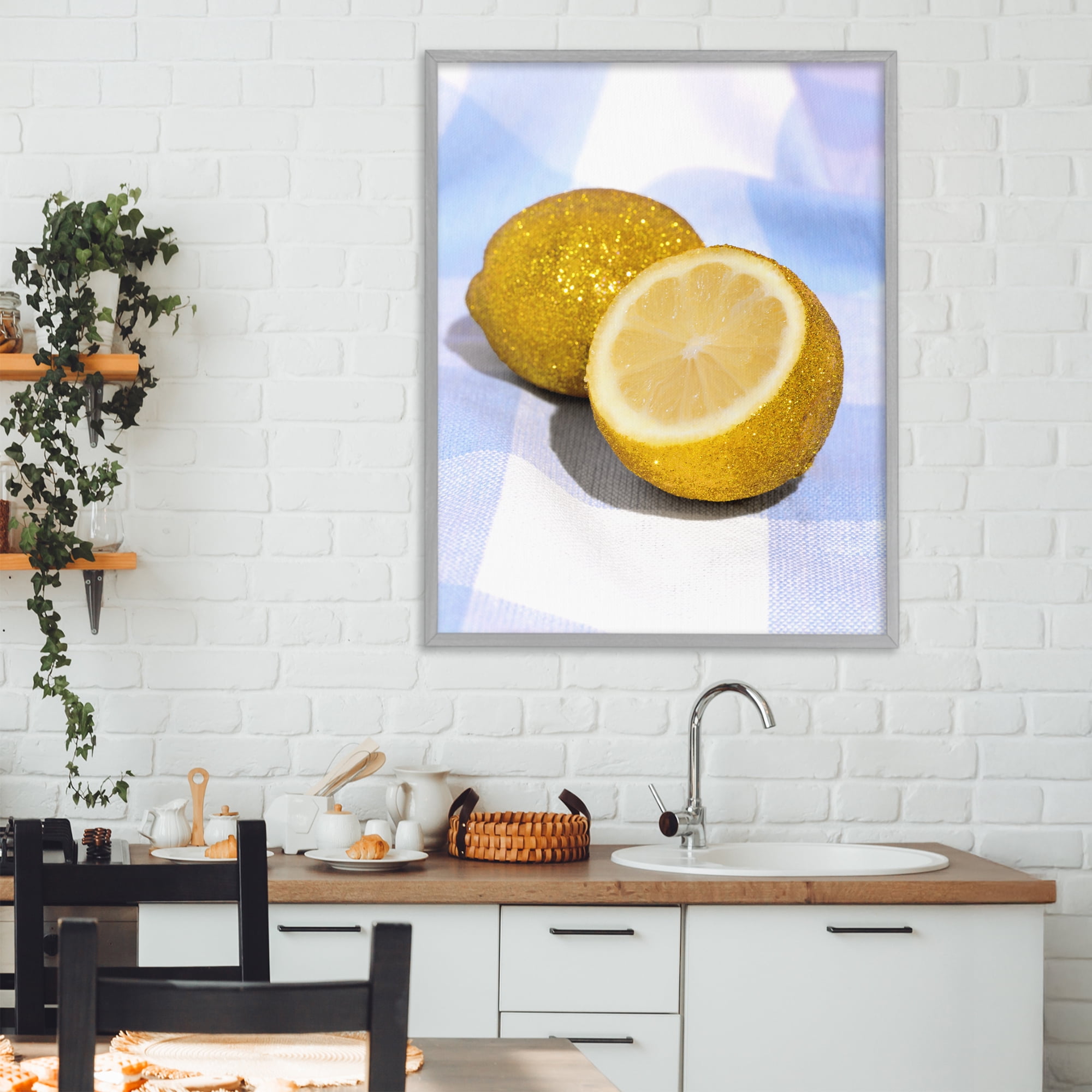 Stupell Industries Glimmer Lemon on Blue Gray Framed Giclee Art, design by LISH Creative
