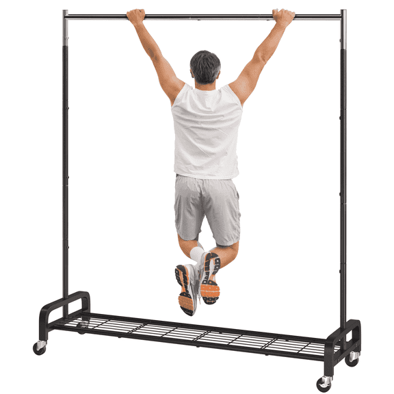 Mr IRONSTONE 400 lbs Heavy Duty Clothes Rack, Rolling Garment Rack with Bottom Storage Shelf for Hanging Clothes, Black