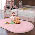 thumbnail image 4 of ZENELESS Fluffy Oval Area Rug, 2.6 x 5.3ft Extra Soft Shaggy Carpet for Kids Bedroom Nursery Bedside Mat, Pink, 4 of 6