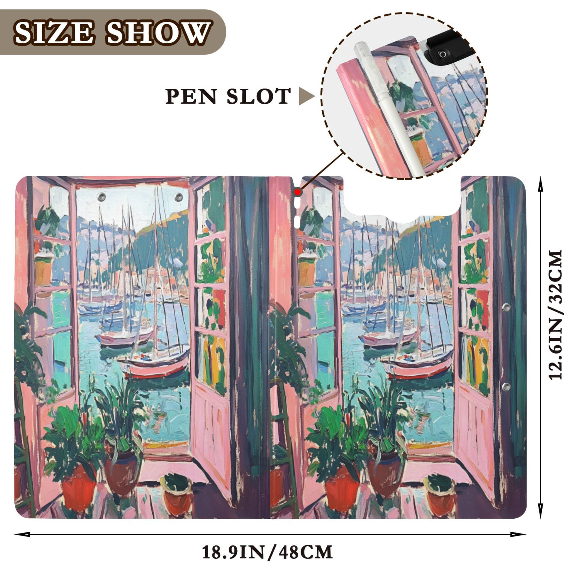 FORMRS A4 Clipboard Folder with Pen Holder Horizontal Foldable School Office Binder, Pink Door