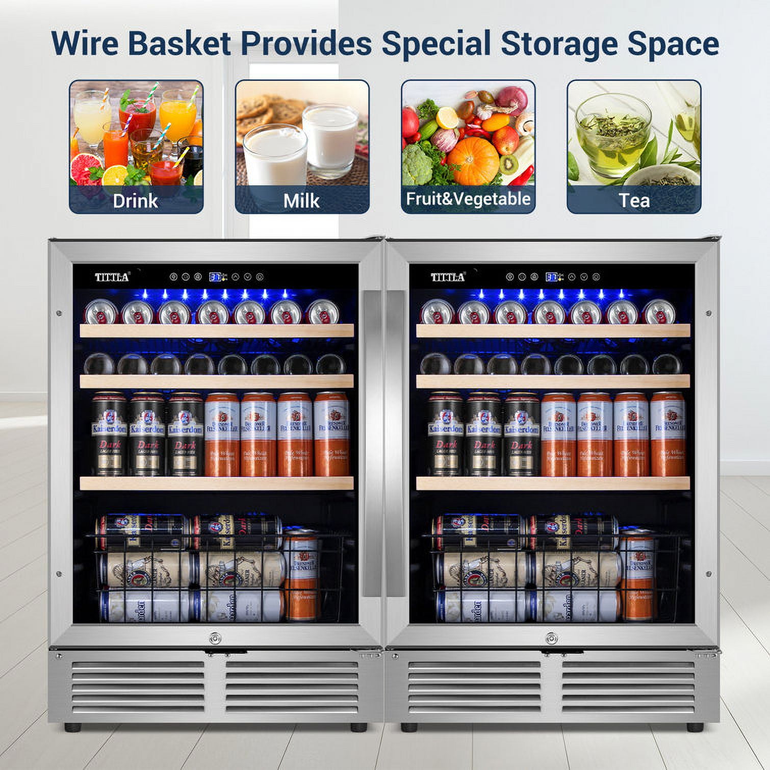 Tittla Beverage Refrigerator,300 Can 48"Beverage Fridge Freestanding/Built-in Reversible Door Hinge Beverage Cooler(2 Pcs)