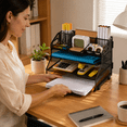 Stackable Metal File Organizer Desk 4 Tier Metal Desk Organizer with Magazine File Holder, Black - Walmart.com