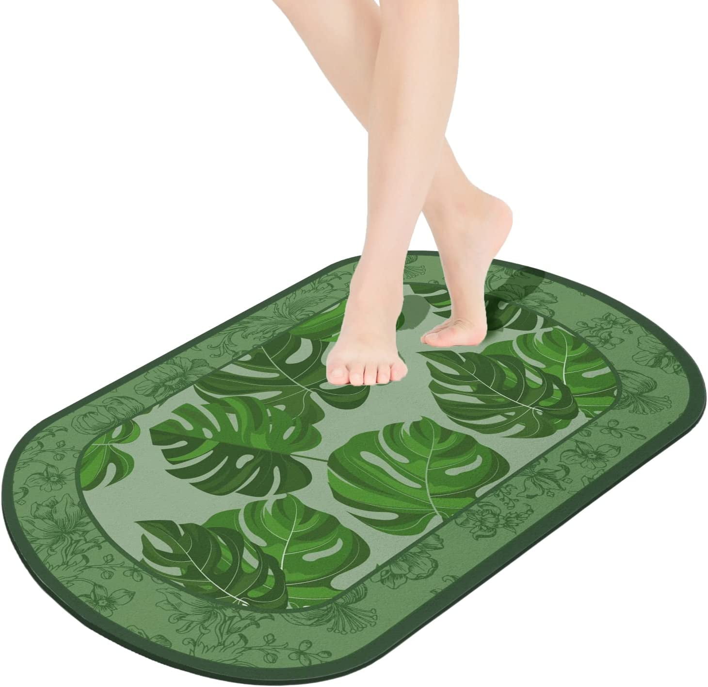 Sage Green Leaf Bath Mat Bathroom Rugs 31.5"x20" Elegant Sage Green