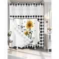 thumbnail image 2 of No Hook Shower Curtain with Snap-in Liner, Sunflowers Waterproof Fabric Bathroom Curtains, Yellow Floral Botanical Black White Plaid Farmhouse Bath Curtains & Mesh Top Window 72"x78" Long, 2 of 9