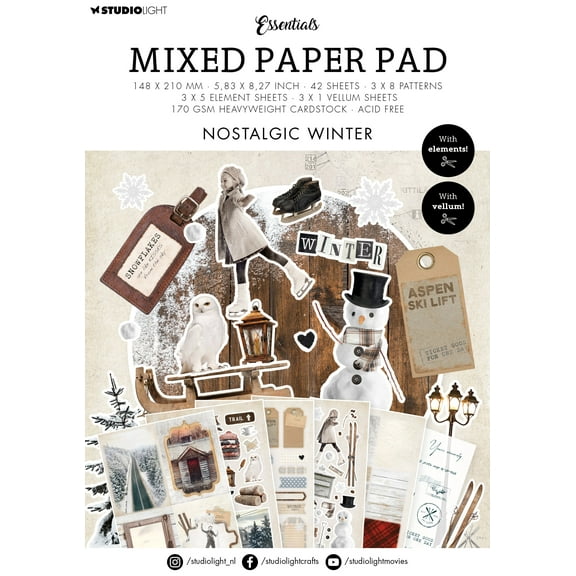 Studio Light Essentials Mixed Paper Pad 5.83"X8.25"-Nr. 28, Nostalgic Winter