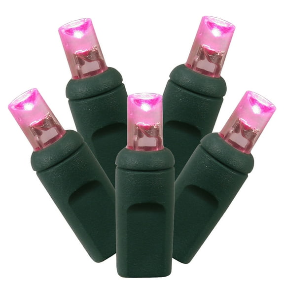 Vickerman 70 Pink Wide Angle LED Single Mold light on Green Wire, 35' Christmas Light Strand