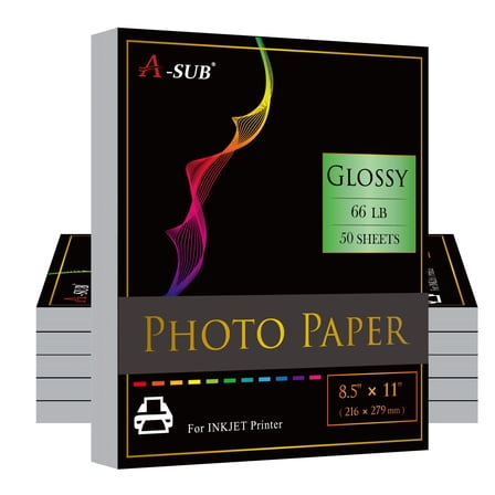 A-SUB Premium Glossy Inkjet Photo Paper, 8.5 x 11 in, 150 Sheets, 66lb / 250gsm Photographic Paper for Inkjet Printers, Epson, Canon, HP