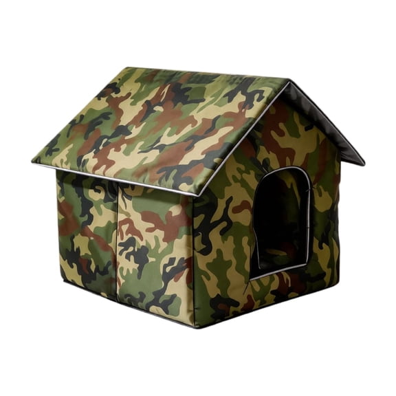 Cat House for Outdoor Cats, Weatherproof Feral Cat House with Mat and Doors, Easy to Put Together, Collapsible Warm Pet Nest Cat Shelter for Winter, Never Blow Away(M,Camouflage)
