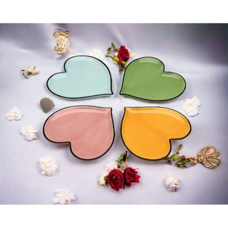 Ceramic Heart-Shaped Rainbow Plates Set 5.25 Inch Assorted Colors