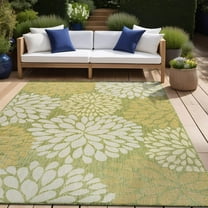 Beverly Rug Indoor/Outdoor Area Rugs,Modern Floral Patio Porch Garden Carpet, Green, 10'x14'