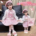 thumbnail image 1 of Sanrios Cinnamoroll Girl Kids Set Anime Spring Kuromi Melody Fashion Kawaii Sweet College Style Vest Sweater Shirt Pleated Skirt, 1 of 5