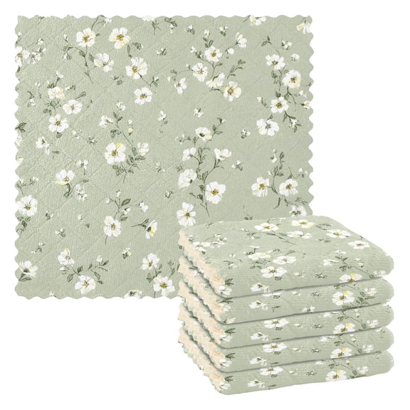 Beautiful White Floral Kitchen Cloth Dish Towels for Drying Washing Absorbent Dish Rags Reusable soft kitchen dishcloth set 6 Pack