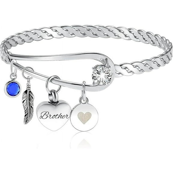 Birthstone Heart Urn Cremation Bracelet for Ashes Holder Heart Adjustable Urn Locket Pendant Memorial Keepsake Urn Bangle for Ashes for Women Birthstone Urn Jewelry